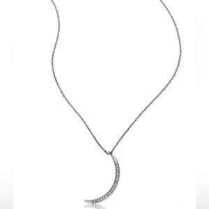 Sterling Silver Pave Diamond Crescent Moon Pendant Necklace‎